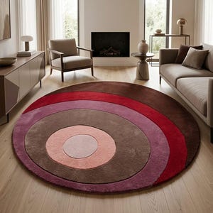 Tapete redondo com círculos concêntricos, feito à mão, multicolorido, com efeito degradê moderno, tapete de lã para quarto de bebê.