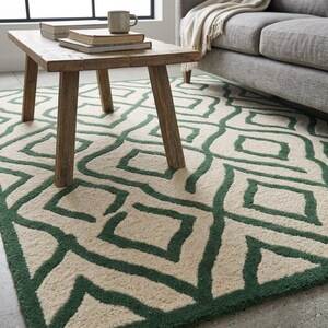 Tappeto geometrico verde, tappeto astratto moderno, tappeto contemporaneo per soggiorno, tappeto con motivo verde smeraldo, tappeto minimalista per l'arredamento della casa, grande