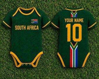 Personalized South Africa Soccer Baby Onesie, Custom Name Number Baby Bodysuit, South Africa Football Fan Gift