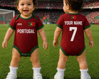 Personalized Portugal Soccer Baby Bodysuit, Custom Name Number Onesie, Portugal Football Fan Outfit, Baby Shower Gift
