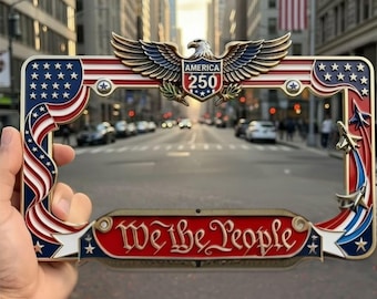Cornice portatarga per auto "America 250th Anniversary", "We The People", stile vintage, in metallo resistente, decorazione per auto.