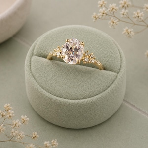 2 Ct Oval Moissanite Engagement Ring, Floral Cluster Ring, Vintage Inspired Bridal Ring, Unique Promise Ring for Her