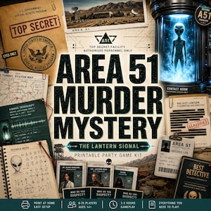 Area 51 Murder Mystery Game Printable | Alien Detective Party Kit for 8-15 Players | Digital PDF Download for Game Night & Party Fun