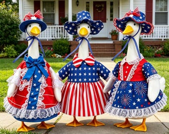 Porch Goose Patriotic Dress Set | July 4th Independence Day Garden Decorations, for the garden goose statue suitable for 23-inch porch goose