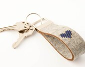 DIY Kit - Felt Key Fob with Cross Stitch Heart - Blue