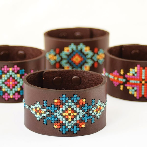 DIY Cross Stitch Kit - Leather Cuff with Southwestern Inspired Design