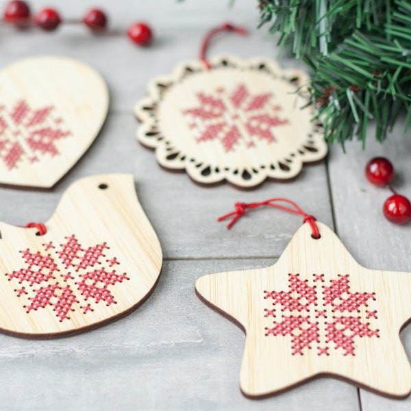 DIY Kit // Set of 4 Cross Stitch Ornaments // Scandinavian Inspired Holiday // DIY Christmas Ornaments