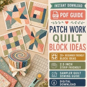 Patch work Quilt Block Patterns | 20+ Beginner Projects, 2.5 Inch Strips (Digital Download)