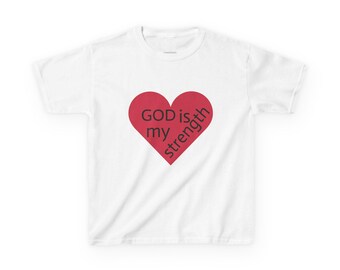 Christian Kids Shirt – “God Is My Strength” Bible Verse Tee, Faith Children’s Clothing