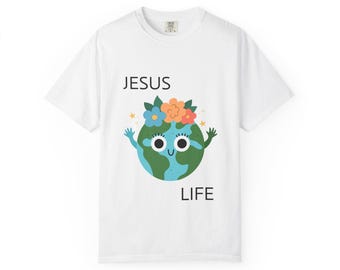 Christian Graphic Tee – Jesus Life Earth Illustration Shirt, Faith T‑Shirt for Adults