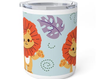 Playful Lion Pattern Insulated Travel Tumbler | 10oz Stainless Steel Mug