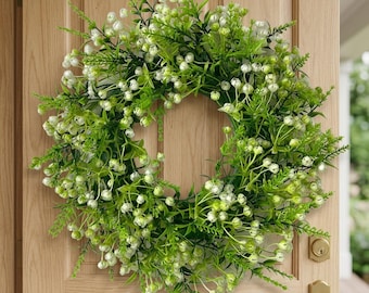 Faux Baby's Breath Wreath: Farmhouse Spring Botanical Wall Decor (13.8 inches)
