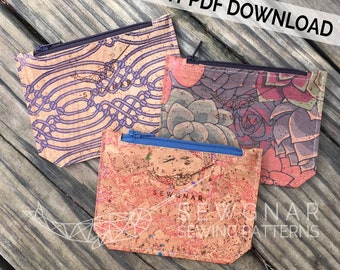 Cork Zip Pouch / Zipper Pouch PDF / PDF and SVG Files / Vegan Zip Pouch / Zipper Pouch Sewing Pattern