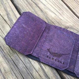 Aubergine TriFold Kork Geldbörse / Vegan Geldbörse / RFID Geldbörse / Kork Leder Geldbörse / Vegan Leder Geldbörse / Trifold Geldbörse