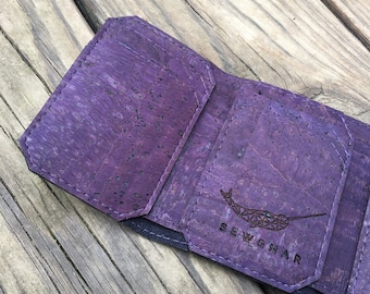 Eggplant TriFold Cork Wallet / Vegan Wallet / RFID Wallet / Cork Leather Wallet / Vegan Leather Wallet / Trifold Wallet