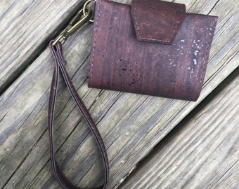 Brown Key Fob Wallet / Cork Wallet / Key Fob Wallet / Slim Wallet / Vegan Wallet / Mini Wallet / Gift for Her / Vegan Leather Wallet