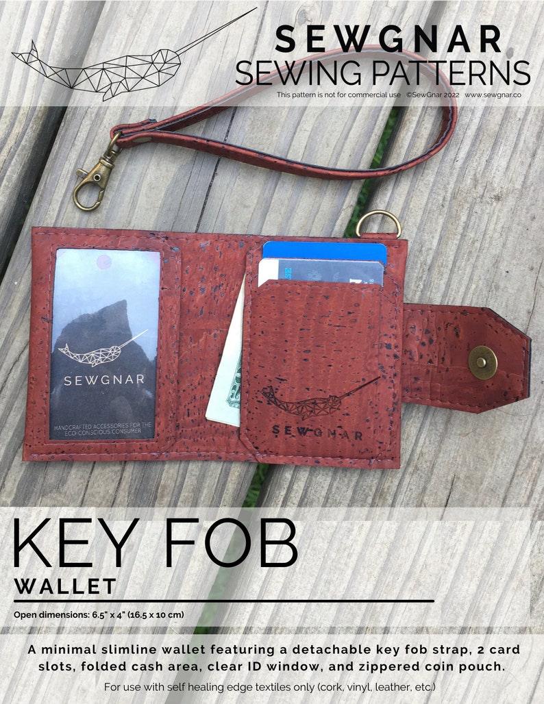 Key Fob Wallet PDF & SVG Bundle / Wallet Sewing Pattern / Cork Wallet / Vegan Wallet / Key Fob Wallet PDF image 1