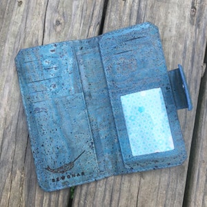 Carteira alta Aqua Cork / Carteira alta vegana / Carteira clutch vegana / Carteira longa de cortiça / Carteira longa / Carteira de cortiça verde / Carteira feminina de cortiça