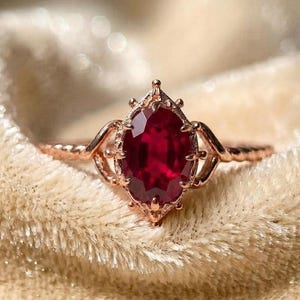 Vintage rubinförlovningsring, oval slipning, 14K guldring, rubinring, diamant för kvinnor, tvinnad ihålig ring, vigselring, brudlöftesring
