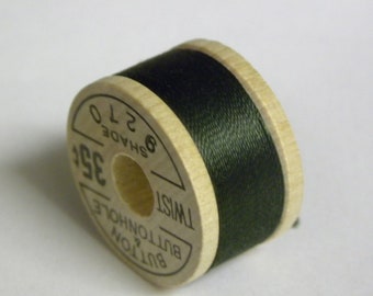 Vintage Corticelli Brand Pure Silk Buttonhole Silk Twist Size D 10 Yd Wooden Spool Shade 9270 Forest Green Color