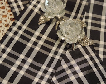Vintage 1950's 3 & !/4" Wide Black and White Striped, Checked Rayon Ribbon Trim Woven Edge