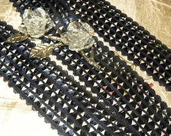 Beautiful Vintage 3" Wide Navy Blue Rayon Decorative Lace Trim