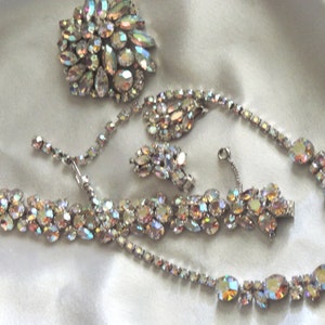Exquisite Rare &quot;Weiss&quot; Signed Clear AB Marquise And Round Rhinestone Necklace/ Bracelet/Clip Earrings/ Brooch Set Bridal Wedding/ Formal