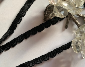 Vintage Black 1/4" Beautiful Victorian French Scalloped Edging Decorative Black Silky Rayon Sewing Trim