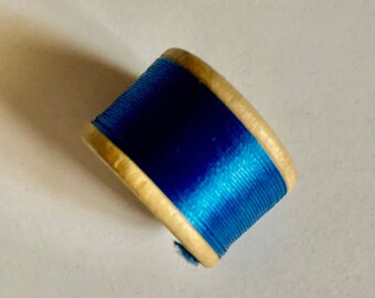 Antique 1940's Richardsons Pure Silk Twist Hand Sewing Thread 10 Yd. Wooden spool Shade Medium Blue Color