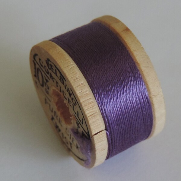 Vintage Belding Corticelli Silk Buttonhole Silk Twist Thread Size D 10 Yd Wooden Spool Shade 8545 Purple