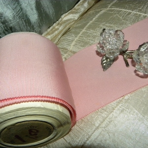 Vintage 1960&#39;s  Beautiful Pastel Pink 3&quot; Wide Rayon and Cotton Grosgrain Milliners Stock  Ribbon Trim