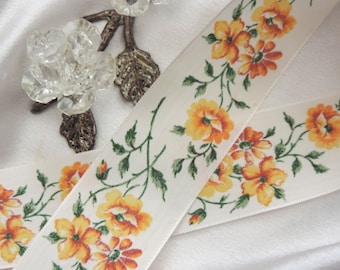 1 Yd. of Vintage Victorian French Floral And Vine Rayon Woven Edge Ribbon Trim 1.5 " Wide