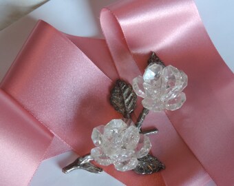 Vintage 1940's  2  &  1/16 "Wide Beautiful Victorian French Older Rose Rayon Ribbon Trim Woven Edge