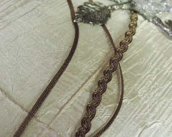 Vintage Pre  1960's  1/8" Beautiful Bronze Colored Decorative Braided Patterned Sewing/Self Ruching Ribbon Trim  Bronze/Mauve Pink Available