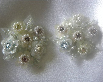 Beautiful Vintage Victorian 1.75" Beaded Appliques Embellishments Set of Two Bridal Wedding/Formal