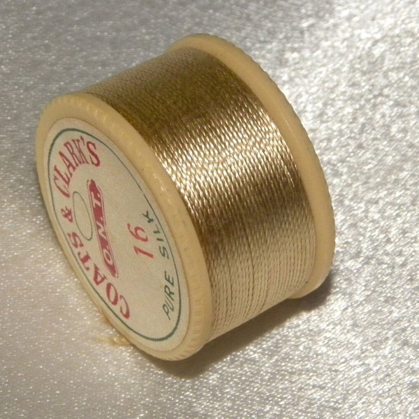 Vintage Coats & Clarks Pure Silk Twist Embroidery Buttonhole Silk Twist Thread Size D  10 Yd. Spool Shade 16 Ecru