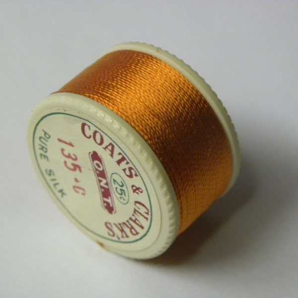 Vintage Coats & Clarks Pure Silk Twist Embroidery Buttonhole Silk Twist Thread Size D  10 Yd. Spool  Shade 135-C Mango Orange