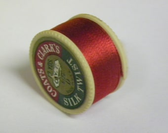 Vintage Coats & Clarks Pure Silk Twist Embroidery Buttonhole Silk Twist Thread Size D  10 Yd. Spool Shade 128 Lipstick Red