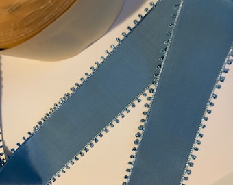 Vintage 1940's 1" Wide Beautiful Lush Rich Copen Blue Rayon Picot  Ribbon Trim/Also available in Gold Color