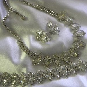 Vintage Rare &quot;Weiss&quot; Signed Clear Marquise and Round Rhinestone Necklace, Bracelet, Earrings Set Bridal Formal Prom Wedding/Special Occasion