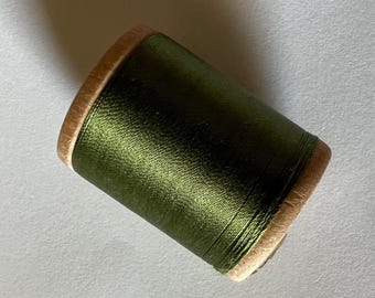 Vintage Corticelli Brand Pure Silk Thread Size 50 Yd Wooden Spool Shade 9135 Beautiful Olive Green Color