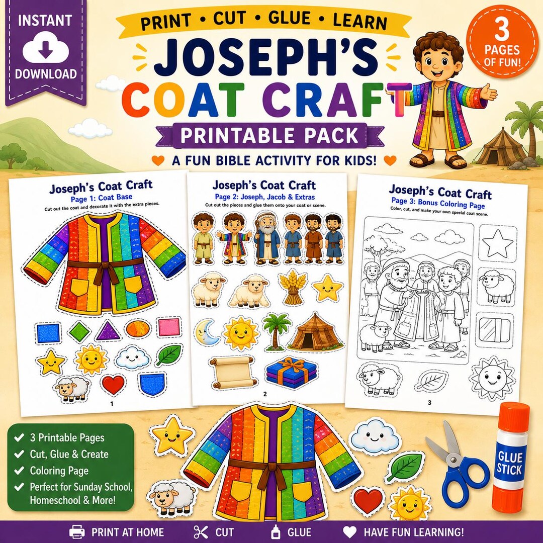 Joseph’s Coat Craft Printable, Coat of Many Colors Bible Activity ...