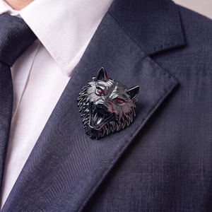 Wolfskopbroche, gotische dieren reversspeld, statement sieraden, weerwolf badge voor mannen en vrouwen, jas, pak, Halloween cadeau accessoire