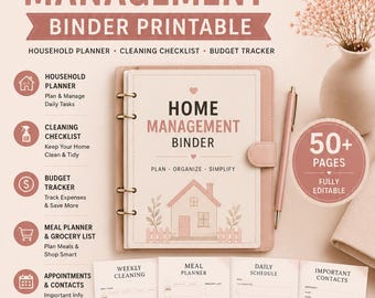 Home Management Binder Printable | Household Planner, Cleaning Checklist, Budget Tracker (Digital Download)