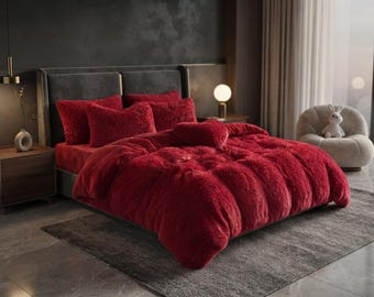 Fluffy Plush Duvet Cover Set Queen King, Soft Cozy Bedding with Pillow Shams