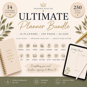 Ultimate Planner Bundle | 250 Pages | 14 Printable Planners | A4 PDF Digital Planner | Business, Finance, Fitness, Study & More
