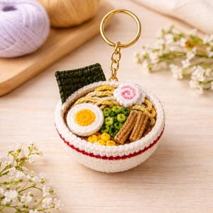 Chaveiro Mini Tigela de Ramen em Crochê | Acessório de Comida Amigurumi (PDF)