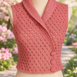 Crochet Wrap Vest Pattern, Rosette Shell Stitch Cardigan (PDF)