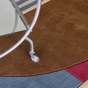 Hand Tufted Abstract Geometric Wool Rug Blue Brown Ivory Circle Pattern Modern Area Rug Contemporary Designer Carpet