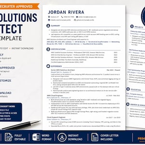AWS Solutions Architect Resume Template | ATS Friendly Microsoft Word (Instant Download)